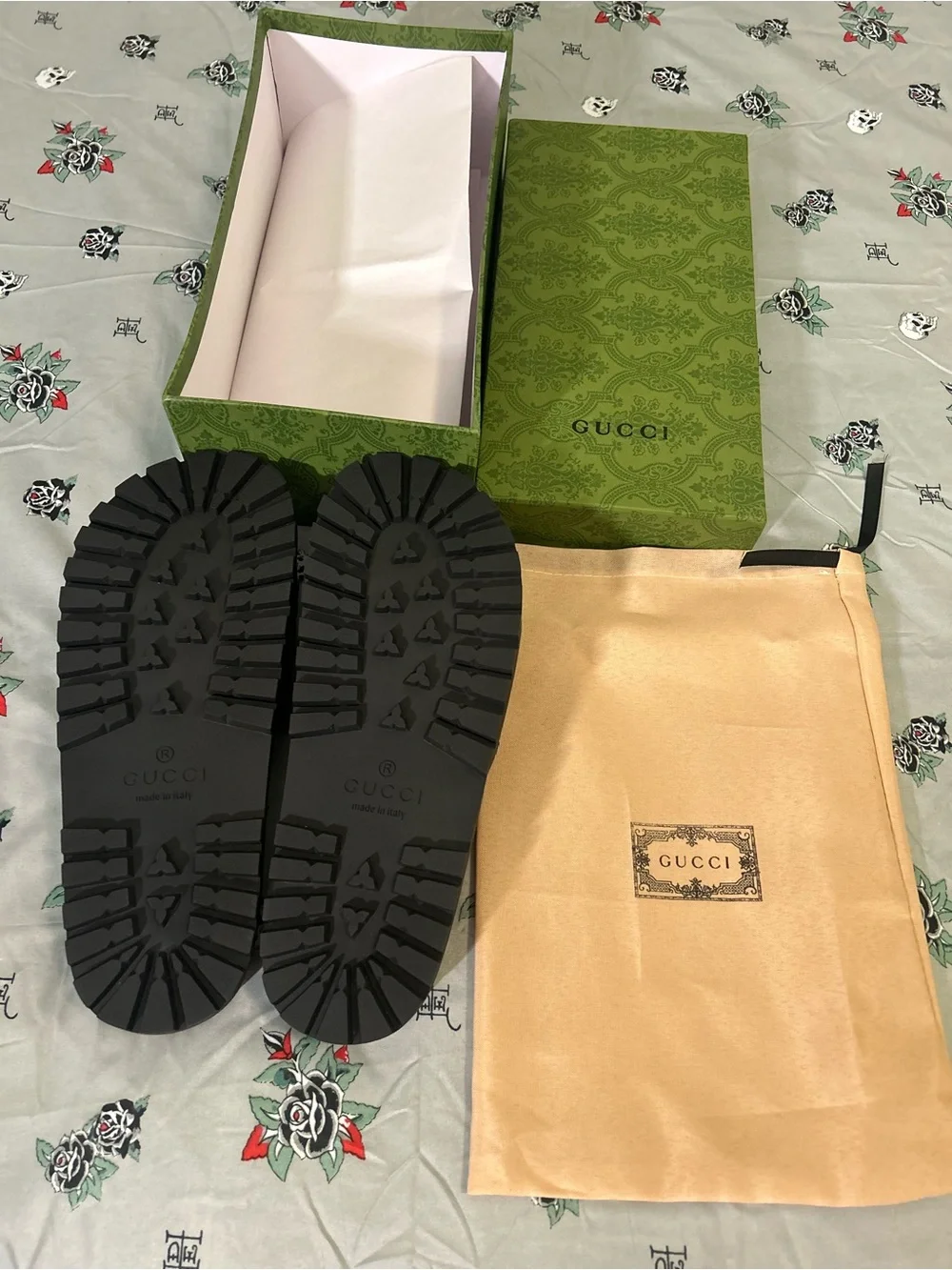 Gucci Black Embossed Logo Slide Sandals
